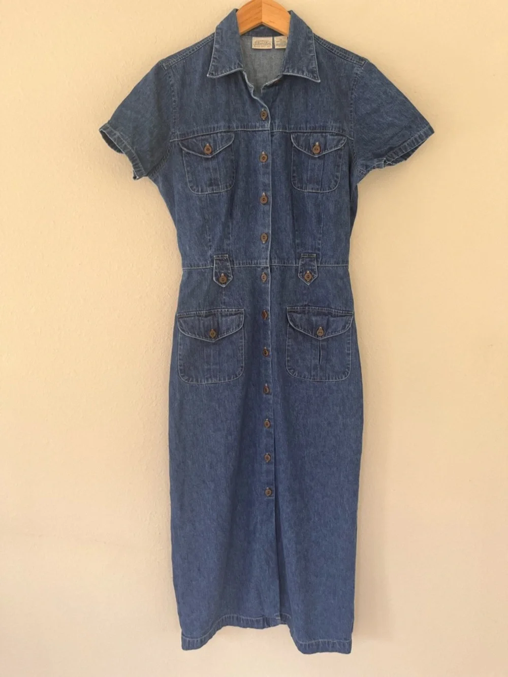 VTG St Johns Bay Denim Dress 10 Midi Button Up Modest‎ Coastal Western 90s Y2K